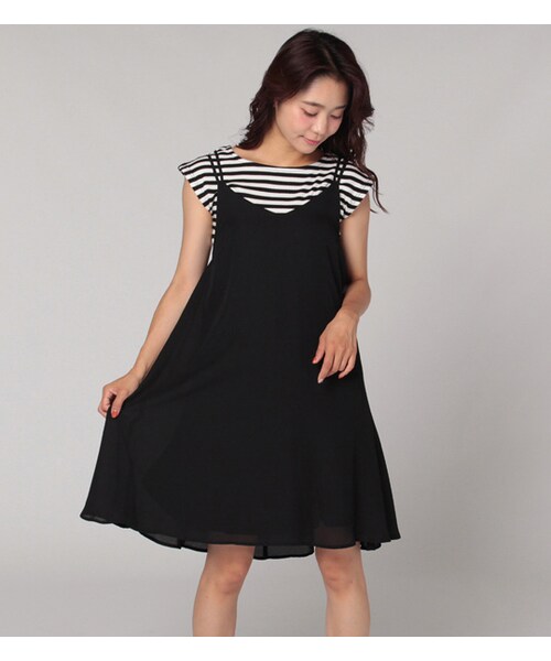 PAGEBOY(ページボーイ)の「キャミソールワンピース×テレコTシャツセット(ワンピース/ドレス・レディース・ブラック/レッド/カーキ)」の1枚目の写真