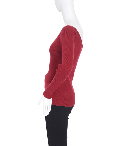 EVRIS（エヴリス）の「オフショルリブニットTOPS（トップス・レディース・ブラック/レッド/ベージュ/ミックス）」の9枚目の写真