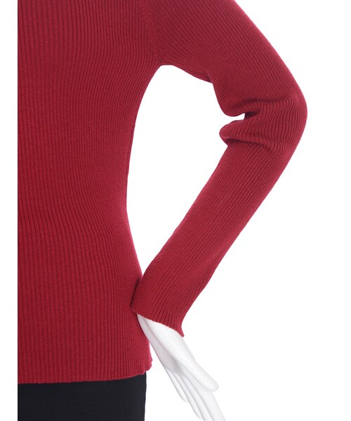 EVRIS（エヴリス）の「オフショルリブニットTOPS（トップス・レディース・ブラック/レッド/ベージュ/ミックス）」の13枚目の写真