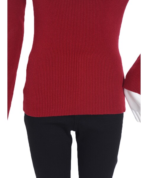 EVRIS（エヴリス）の「オフショルリブニットTOPS（トップス・レディース・ブラック/レッド/ベージュ/ミックス）」の12枚目の写真