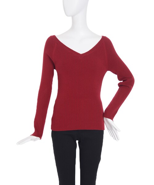 EVRIS（エヴリス）の「オフショルリブニットTOPS（トップス・レディース・ブラック/レッド/ベージュ/ミックス）」の8枚目の写真