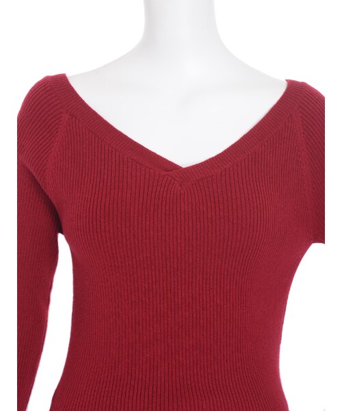 EVRIS（エヴリス）の「オフショルリブニットTOPS（トップス・レディース・ブラック/レッド/ベージュ/ミックス）」の11枚目の写真