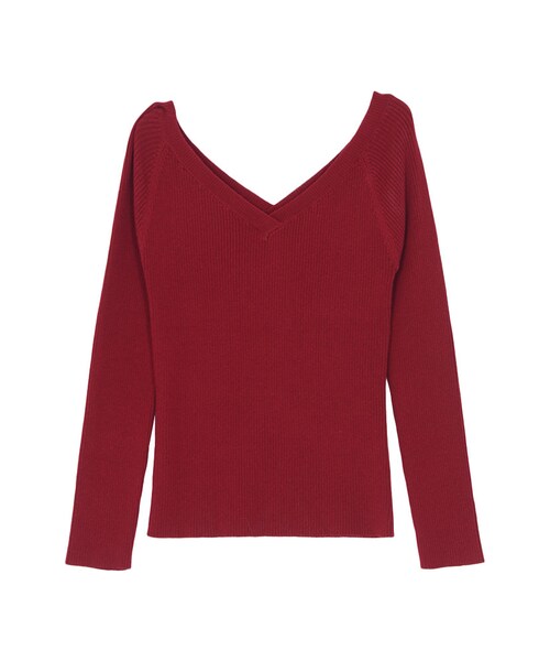 EVRIS（エヴリス）の「オフショルリブニットTOPS（トップス・レディース・ブラック/レッド/ベージュ/ミックス）」の3枚目の写真