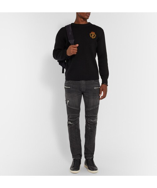 BALMAIN（バルマン）の「Balmain Slim-Fit Distressed Denim Biker Jeans（デニムパンツ・メンズ・Black・30/31/32/33/34/35）」の5枚目の写真