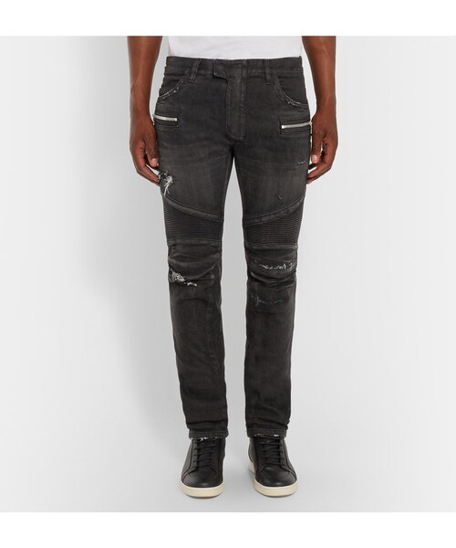 BALMAIN（バルマン）の「Balmain Slim-Fit Distressed Denim Biker Jeans（デニムパンツ・メンズ・Black・30/31/32/33/34/35）」の6枚目の写真