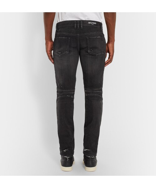BALMAIN（バルマン）の「Balmain Slim-Fit Distressed Denim Biker Jeans（デニムパンツ・メンズ・Black・30/31/32/33/34/35）」の3枚目の写真
