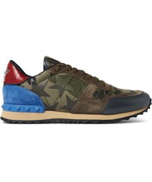VALENTINO | Valentino Rockrunner Camouflage-Print Canvas, Leather and Suede Sneakers(スニーカー)