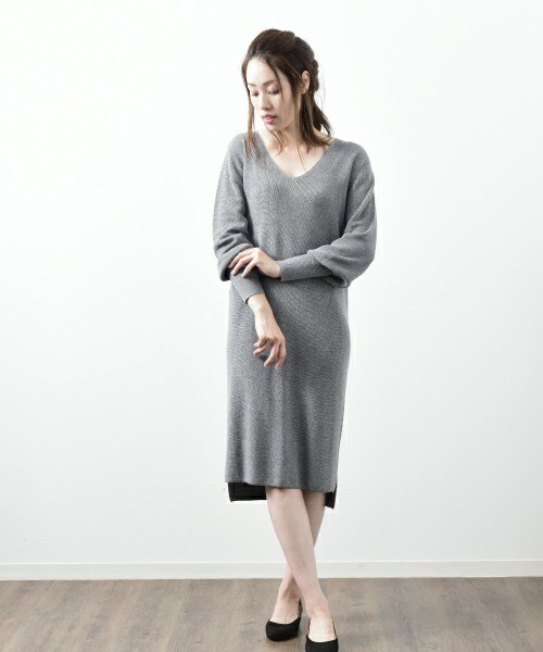 INTERPLANET（インタープラネット）の「バルーンスリーブ畦ワンピース（ワンピース・レディース・グレー/クリーム/オレンジ・FREE）」の2枚目の写真