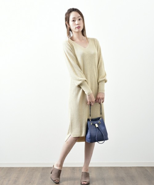 INTERPLANET（インタープラネット）の「バルーンスリーブ畦ワンピース（ワンピース・レディース・グレー/クリーム/オレンジ・FREE）」の4枚目の写真