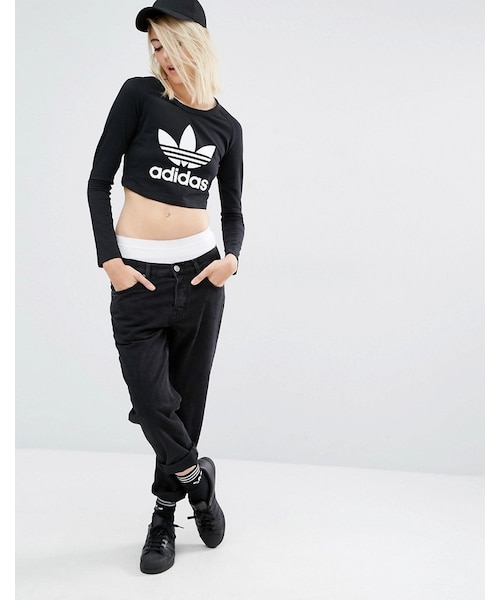 adidas(アディダス)の「Adidas adidas Originals Long Sleeve Crop Top With Trefoil Logo(Tシャツ/カットソー・レディース・Black・US 12/US 8/US 10/US 14/US 0/US 2/US 4/US 6)」の3枚目の写真