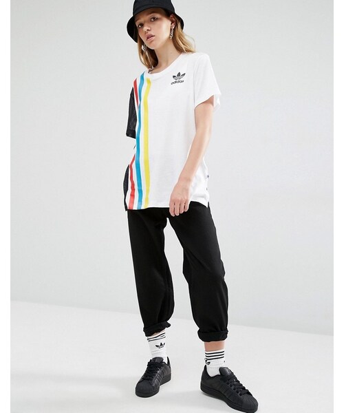 adidas(アディダス)の「Adidas adidas Originals Primary Three Stripe Oversized T-Shirt With Mesh Insert(Tシャツ/カットソー・レディース・White・US 6/US 2/US 10/US 8/US 0/US 4)」の4枚目の写真