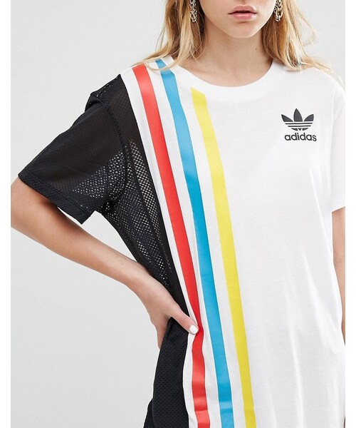 adidas(アディダス)の「Adidas adidas Originals Primary Three Stripe Oversized T-Shirt With Mesh Insert(Tシャツ/カットソー・レディース・White・US 6/US 2/US 10/US 8/US 0/US 4)」の3枚目の写真