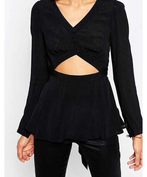 asos(エイソス)の「ASOS Cut Out Wrap Blouse(シャツ/ブラウス・レディース・Black・US 4/US 12/US 8/US 10/US 14/US 2)」の4枚目の写真