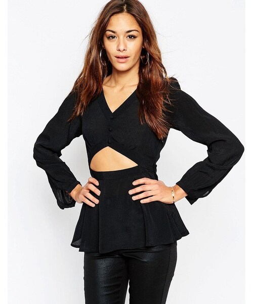 asos(エイソス)の「ASOS Cut Out Wrap Blouse(シャツ/ブラウス・レディース・Black・US 4/US 12/US 8/US 10/US 14/US 2)」の1枚目の写真