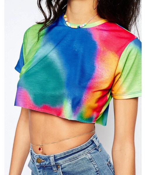asos（エイソス）の「ASOS Super Crop T-Shirt In Spray Wash（Tシャツ/カットソー・レディース・Multi・US 4/US 14/US 8/US 12/US 2/US 6/US 10）」の3枚目の写真