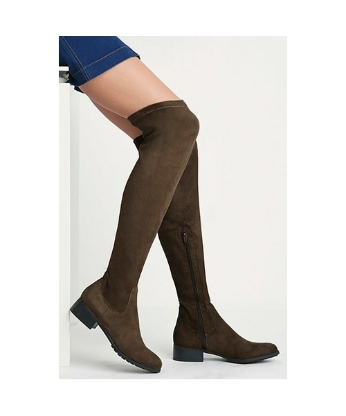 FOREVER 21(フォーエバー トゥエンティーワン)の「オーバーニーフェイクスエードブーツ(f21_shoes_boots・レディース・OLIVE/GREY・5.5 /6 /6.5 /7 /7.5 /8 /8.5 )」の1枚目の写真