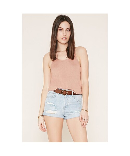 FOREVER 21(フォーエバー トゥエンティーワン)の「カフダメージデニムショートパンツ(f21_bottom_short_pants・レディース・LIGHT DENIM/DENIM・24/25 /26 /27 /28 )」の1枚目の写真