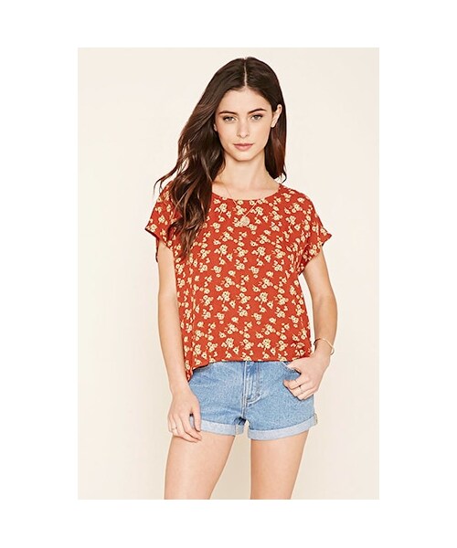 FOREVER 21（フォーエバー トゥエンティーワン）の「フラワープリントドルマンブラウス（f21_top_blouse_shirt・レディース・BLACK/BLUSH/RUST/YELLOW・Small/Medium/Large）」の2枚目の写真