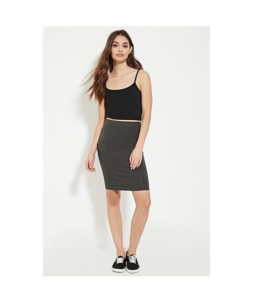FOREVER 21（フォーエバー トゥエンティーワン）の「コットンブレンドペンシルスカート（f21_bottom_skirt・レディース・BLACK/CHARCOAL HEATHER/COFFEE/WHITE/HEATHER GREY/TOMATO/SILVER/CLOUD・X-Small/Small/Medium/Large）」の3枚目の写真