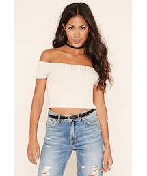 FOREVER 21 | リブオフショルダークロップトップ(トップス)