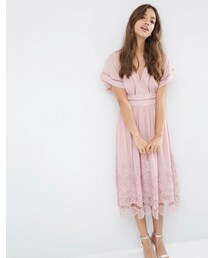 asos | ASOS Premium Ladder and Guipre Lace Hem Midi Dress(ワンピース)