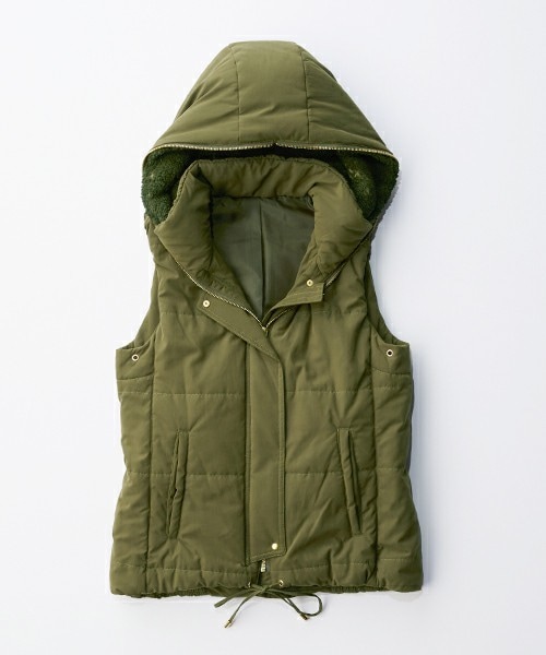 LASUD ラシュッド　ボアダウンベスト　アウター　ベージ　カーキ　フード付き LASUD ラシュッド ボアダウンベスト アウター ベージ カーキ フード付き