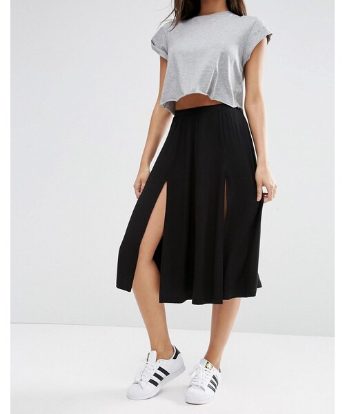 asos（エイソス）の「ASOS Midi Skirt with Splices（スカート・レディース・Black・US 4）」の2枚目の写真