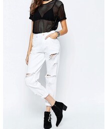 asos | ASOS ORIGINAL MOM Jeans In White With Extreme Rips(デニムパンツ)