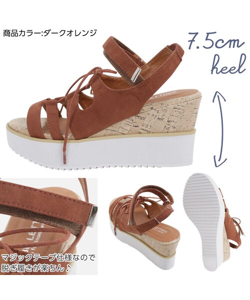 KOBE LETTUCE（コウベレタス）の「旬な足元を演出してくれる！マジックテープアンクルベルト☆異素材ウェッジ厚底ソールギリーサンダル[I1170]（スニーカー・レディース・other・FREE）」の3枚目の写真