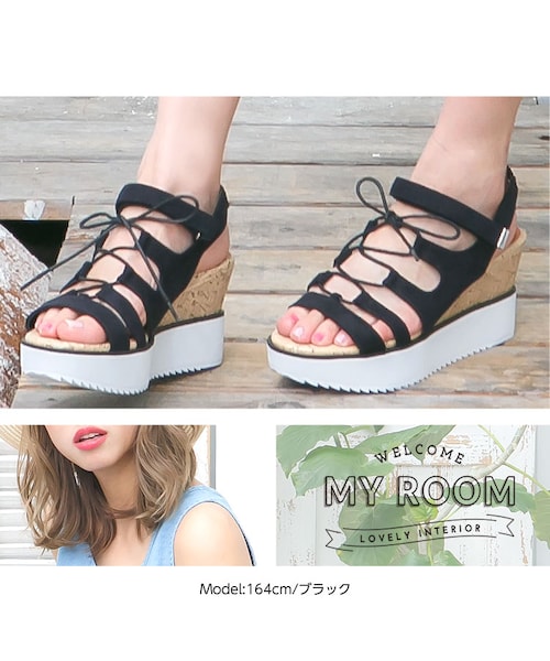 KOBE LETTUCE（コウベレタス）の「旬な足元を演出してくれる！マジックテープアンクルベルト☆異素材ウェッジ厚底ソールギリーサンダル[I1170]（スニーカー・レディース・other・FREE）」の6枚目の写真