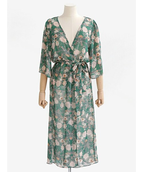 DHOLIC（ディーホリック）の「ストラップSETフローラルオープンローブ（カーディガン/ボレロ・レディース・ネイビー/グリーン・FREE）」の2枚目の写真