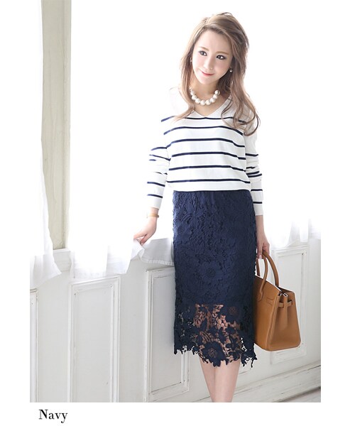 Rocotta by MOERY（ロコッタ）の「Rocotta(ロコッタ) 美丈レースタイトスカート（スカート・レディース・ホワイト/ネイビー/アイスブルー/スモーキーピンク・FREE）」の13枚目の写真