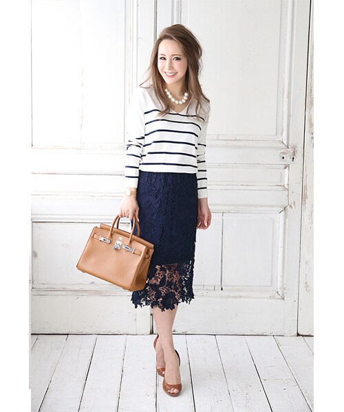 Rocotta by MOERY（ロコッタ）の「Rocotta(ロコッタ) 美丈レースタイトスカート（スカート・レディース・ホワイト/ネイビー/アイスブルー/スモーキーピンク・FREE）」の14枚目の写真