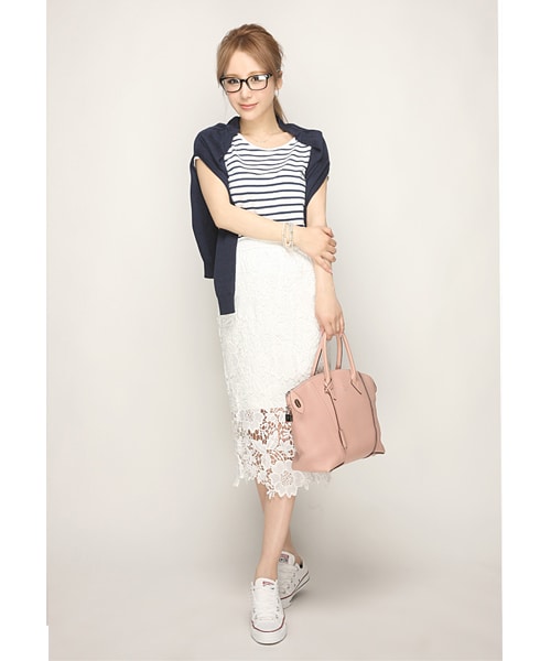 Rocotta by MOERY（ロコッタ）の「Rocotta(ロコッタ) 美丈レースタイトスカート（スカート・レディース・ホワイト/ネイビー/アイスブルー/スモーキーピンク・FREE）」の10枚目の写真