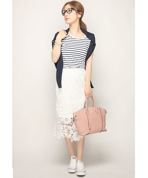 Rocotta by MOERY（ロコッタ）の「Rocotta(ロコッタ) 美丈レースタイトスカート（スカート・レディース・ホワイト/ネイビー/アイスブルー/スモーキーピンク・FREE）」の11枚目の写真