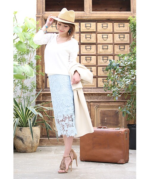 Rocotta by MOERY（ロコッタ）の「Rocotta(ロコッタ) 美丈レースタイトスカート（スカート・レディース・ホワイト/ネイビー/アイスブルー/スモーキーピンク・FREE）」の17枚目の写真