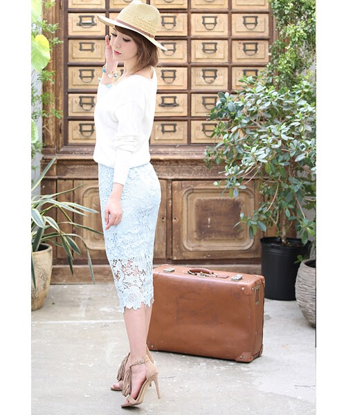 Rocotta by MOERY（ロコッタ）の「Rocotta(ロコッタ) 美丈レースタイトスカート（スカート・レディース・ホワイト/ネイビー/アイスブルー/スモーキーピンク・FREE）」の18枚目の写真