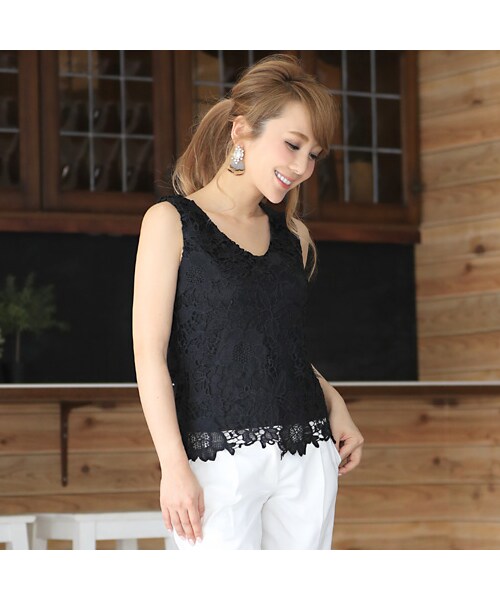 Rocotta by MOERY（ロコッタ）の「Rocotta(ロコッタ)　美丈レースタンクトップ(単品)（タンクトップ・レディース・ホワイト/カーキ/ネイビー/ブラック・FREE）」の12枚目の写真