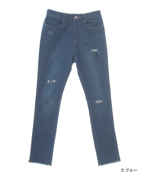 w closet（ダブルクローゼット）の「【A/W】ダメージスキニーパンツ（パンツ・レディース・Dブルー/グレー・FREE）」の2枚目の写真