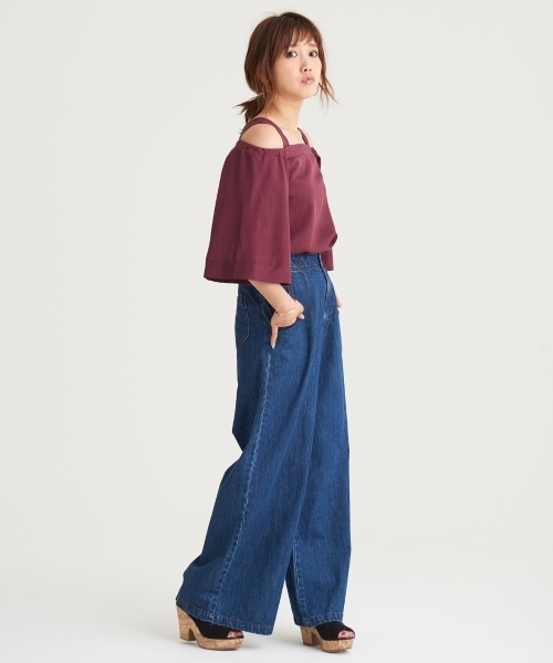 MAJESTIC LEGON（マジェスティックレゴン）の「ワイドデニムパンツ（パンツ・レディース・ブルー/ネイビー・Free）」の4枚目の写真