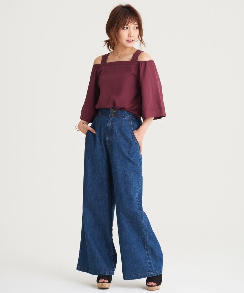 MAJESTIC LEGON（マジェスティックレゴン）の「ワイドデニムパンツ（パンツ・レディース・ブルー/ネイビー・Free）」の5枚目の写真