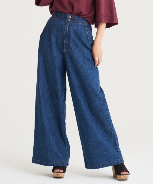 MAJESTIC LEGON（マジェスティックレゴン）の「ワイドデニムパンツ（パンツ・レディース・ブルー/ネイビー・Free）」の6枚目の写真