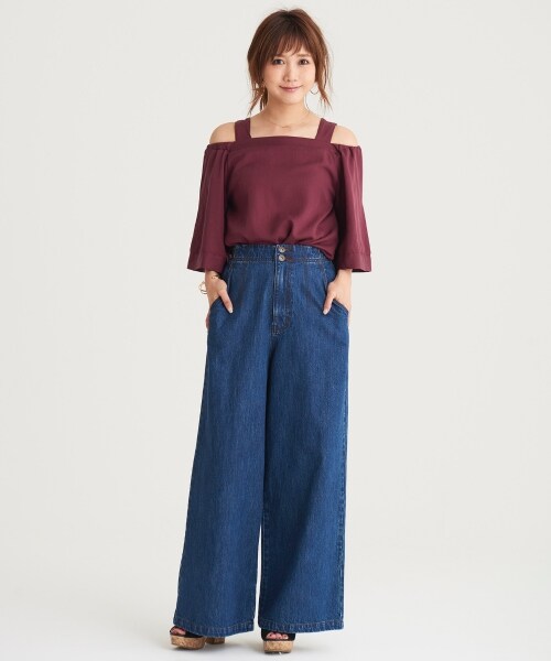 MAJESTIC LEGON（マジェスティックレゴン）の「ワイドデニムパンツ（パンツ・レディース・ブルー/ネイビー・Free）」の3枚目の写真