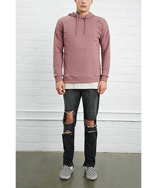 FOREVER 21（フォーエバー トゥエンティーワン）の「[MEN]ダメージフレンチテリーパーカー（トップス・メンズ・MAUVE/BROWN・XS/S/M/L）」の4枚目の写真