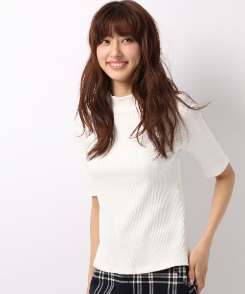 Heather（ヘザー）の「ボトルネックテレコパワショル5分袖（トップス・オフホワイト/ブラック/カーキ・FREE）」の4枚目の写真