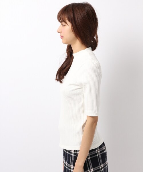 Heather（ヘザー）の「ボトルネックテレコパワショル5分袖（トップス・オフホワイト/ブラック/カーキ・FREE）」の5枚目の写真