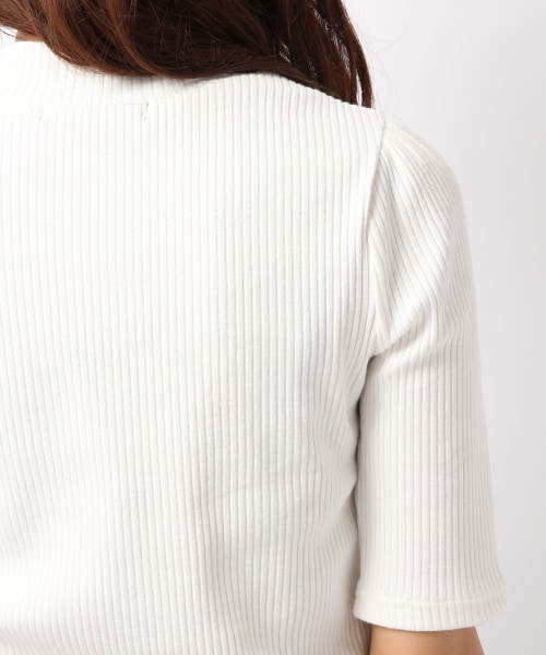 Heather（ヘザー）の「ボトルネックテレコパワショル5分袖（トップス・オフホワイト/ブラック/カーキ・FREE）」の10枚目の写真