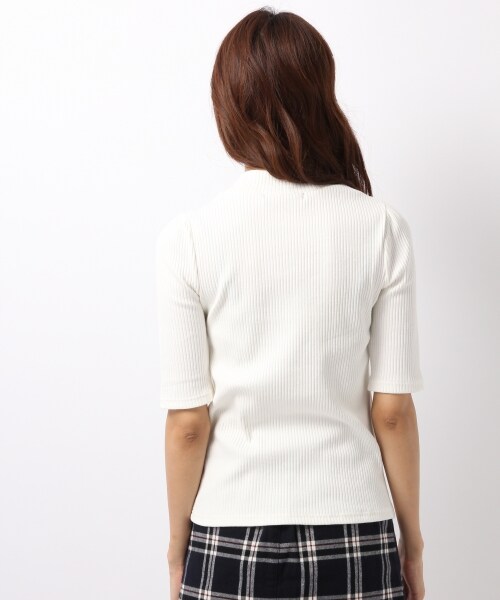 Heather（ヘザー）の「ボトルネックテレコパワショル5分袖（トップス・オフホワイト/ブラック/カーキ・FREE）」の6枚目の写真