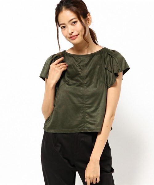 archives（アルシーヴ）の「スエードフレアスリーブトップス（シャツ/ブラウス・レディース・ブラック/カーキ/キャメル・MEDIUM）」の2枚目の写真