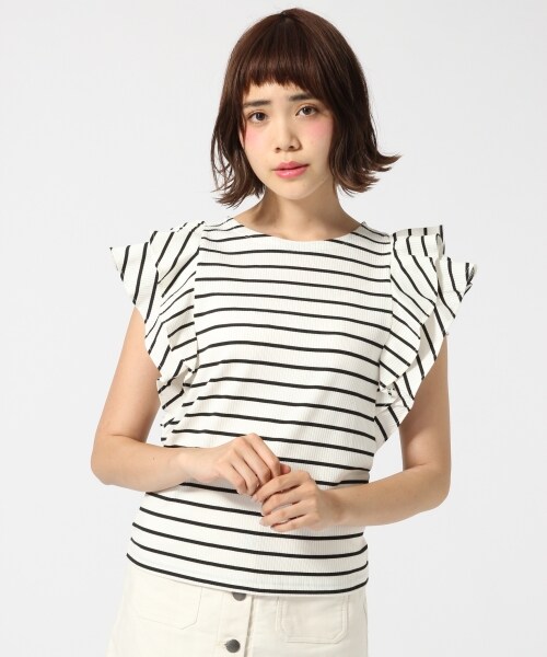 LOWRYS FARM（ローリーズファーム）の「テレコフリルプルオーバー（トップス・オフ/ボーダー/グレー/テラコッタ・M/L）」の3枚目の写真